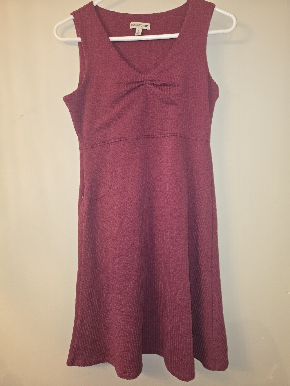 Toad & Co Pink Berry V-Neck Sleeveless [Small] A-Line Pocket Cotton Dress